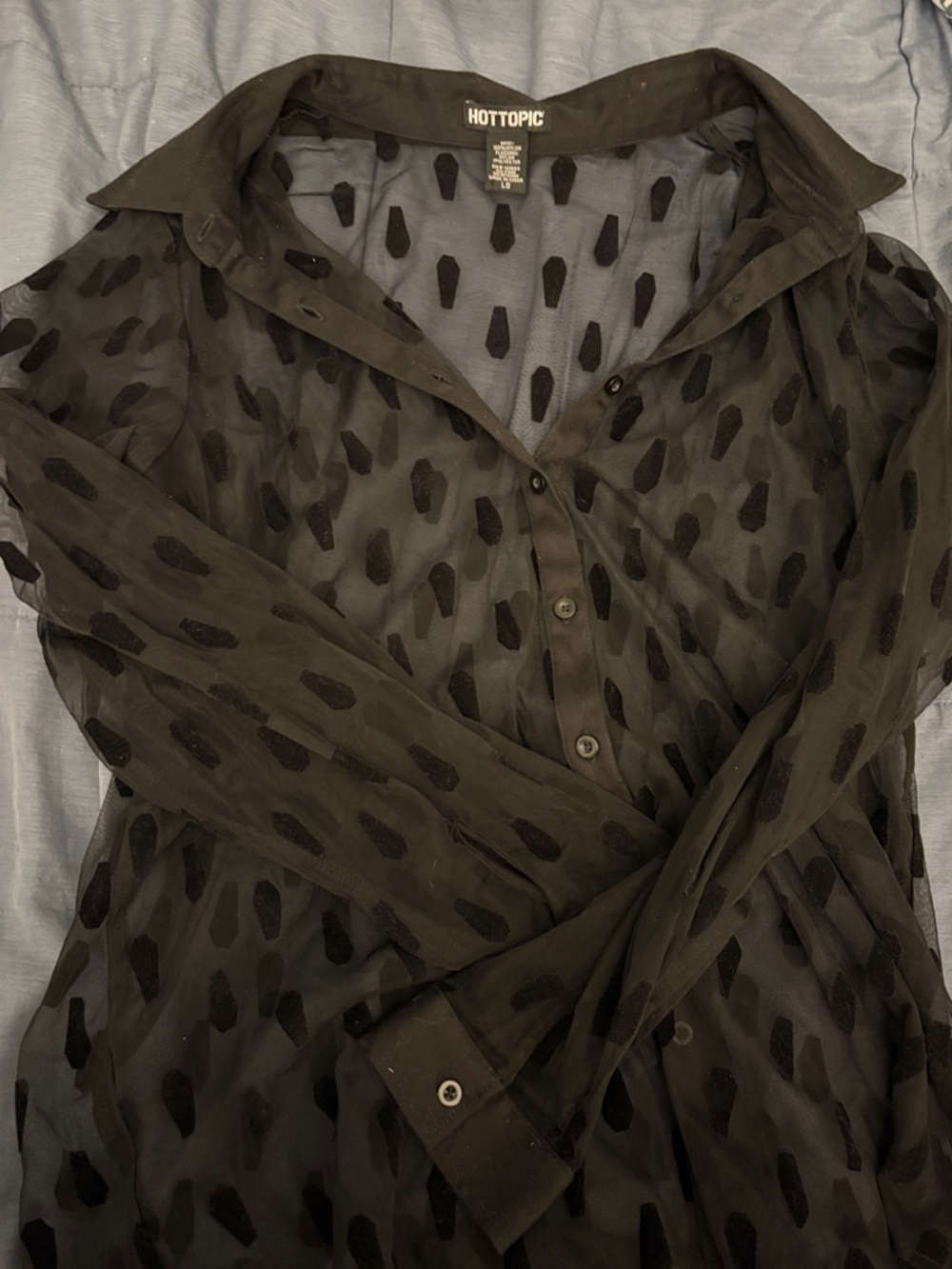 Hot Topic Black Sheer Velvet Teardrop Shirt